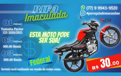 PARÓQUIA DE MACAÚBAS ESTÁ REALIZANDO UMA RIFA VIRTUAL EM PROL DA CONTINUIDADE DA REFORMA DA IGREJA MATRIZ NOSSA SENHORA DA CONCEIÇÃO