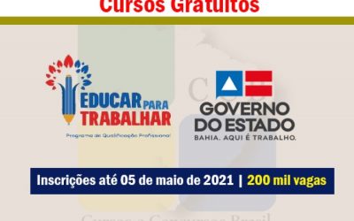 PROGRAMA EDUCAR PARA TRABALHAR: INSCRIÇÕES TERMINAM NESTA QUARTA-FEIRA, 05 DE MAIO! SÃO 200 MIL VAGAS PARA CURSOS EM DIVERSAS ÁREAS