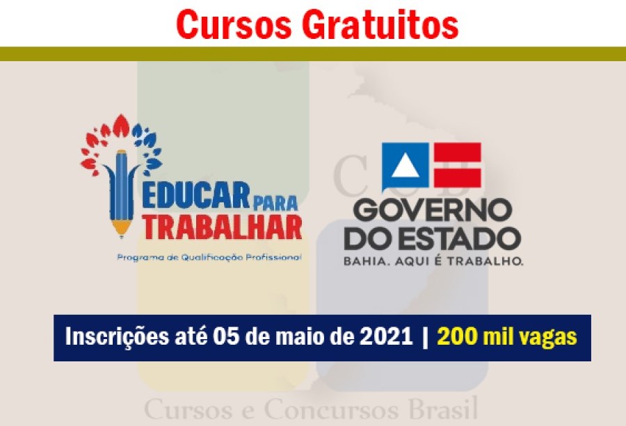 PROGRAMA EDUCAR PARA TRABALHAR: INSCRIÇÕES TERMINAM NESTA QUARTA-FEIRA, 05 DE MAIO! SÃO 200 MIL VAGAS PARA CURSOS EM DIVERSAS ÁREAS