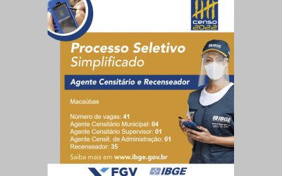 41 VAGAS PARA MACAÚBAS: IBGE ABRE INSCRIÇÕES PARA O PROCESSO SELETIVO SIMPLIFICADO 2022