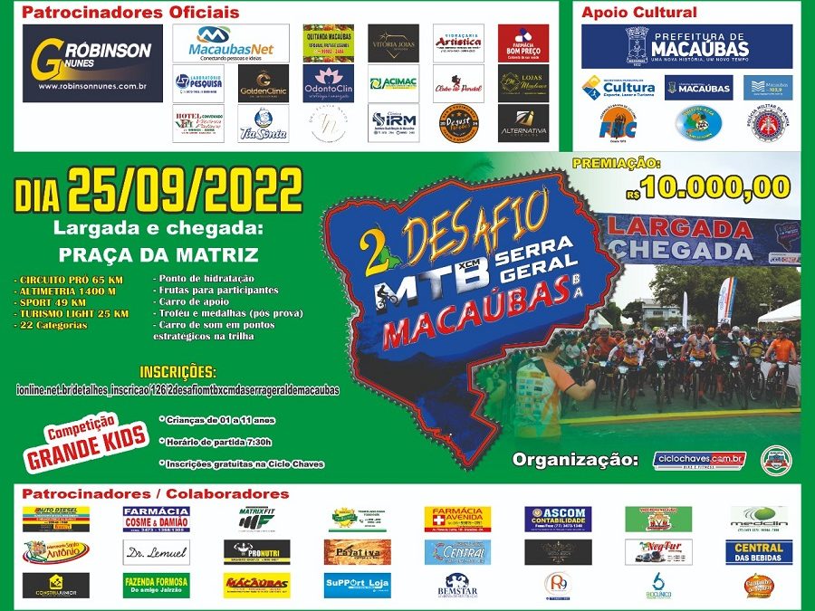 DIA 25 DE SETEMBRO! NÃO PERCA O 2º DESAFIO MTB/XCM DA SERRA GERAL DE MACAÚBAS