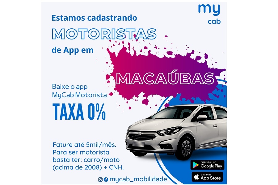 APP MYCAB: APENAS 10 VAGAS EM MACAÚBAS! CORRA E CADASTRE-SE!