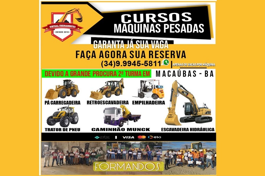 CURSO OPERADOR MÁQUINAS PESADAS CONFIRMADO NA CIDADE DE MACAÚBAS