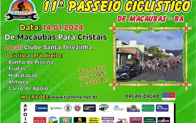 VEM AÍ O 11º PASSEIO CICLÍSTICO MACAÚBAS CRISTAIS