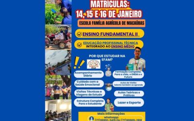 MATRÍCULAS ABERTAS NA EFAM: EDUCAÇÃO DE QUALIDADE E FORMAÇÃO PROFISSIONAL EM MACAÚBAS