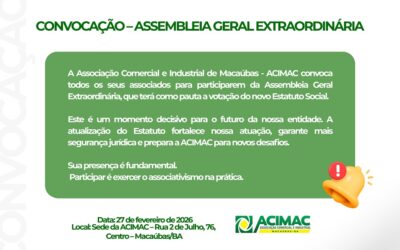 ACIMAC PUBLICA CONVOCAÇÃO PARA ASSEMBLEIA GERAL EXTRAORDINÁRIA